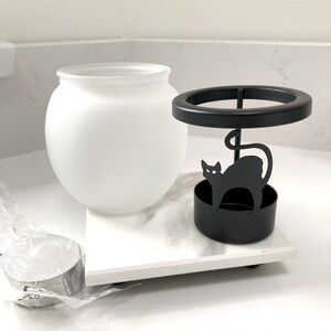 Frosted Glass Candle Holder with Black Cat Metal Insert